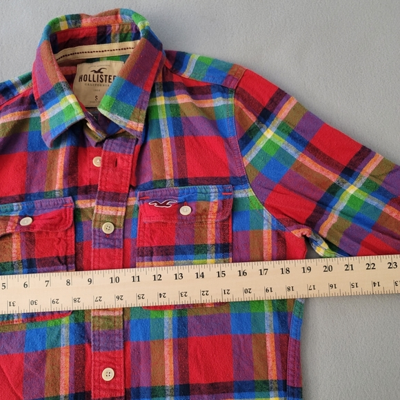 Y2K HOLLISTER ABERCROMBIE Flannel Red Plaid Colorful Size Womens S Pockets - Picture 5 of 12